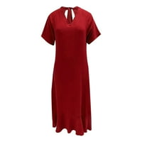 Ljetne haljine za žene casual labavo udoban modni čvrsti boja plus veličine V izrez kratki rukav sa