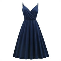 Labave haljine za žene Čvrsta struka Ljeto Srednja dužina V-izrez večernji haljina bez rukava blue blue