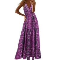 Ljetne haljine Žene V-izrez Sling cvjetna tanka haljina boemska plaža Duga haljina Purple_ XL