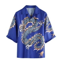 Ljetni trendi čišćenje Muška košulja Muška ljetna casual Kineski zmaj Print Design Rever Majica kratkih
