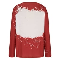 Ženske majice s dugim rukavima vrhovi božićne crvene vinske staklene grafike V izrez DuksetShrits casual workout xmas bluzes Red- S