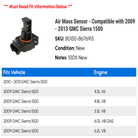 Senzor zračnog mase - kompatibilan sa - GMC Sierra 2012