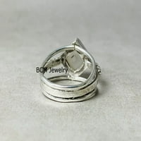 Čvrsti srebrni prsten Sterling za uniseks, originalni moonstone prsten dragulja jedinstvenog ručno izrađenog prstena za nju ili njega