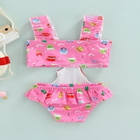 Lamuusaa Baby Girls One kupaći kostimi ružičasti ljetni monokini, četverokutni kamizolski od tiskanog trokuta s elastičnim strukom kupaći kostim