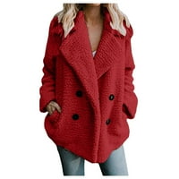 IOPQO ženski kaputi Fall Jacket Women Winter Plus size Topla runo Kaput rever sa dvostrukim dnevnicom Ležerne prilike sa džepovima Zimski kaput crveni 3xl