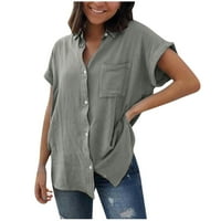 RBAOFUJIE majice za žene Ženske vrhove Modna košulja na čvrstom gumbu Ženska V-izrez Labavi majica Bluza