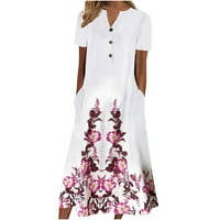 Plus size Dugme s kratkim rukavima Maxi haljine za žene Ljetni Boho cvjetni cvjetni uručni dress casual labav ljuljačka haljina