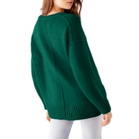 Yskkt ženski tunički džemper V-izrez sa ramena predimenzionirani džemperi labavi pletiv dugi rukav ležerni