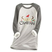 Ženske božićne majice Crew Crt dugih rukava modni casual bluze Slatka grafička runa obložena labavim pulover