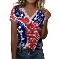 Hanas Womens Ljeto V izrez četvrti juli Patriotska američka zastava Star Striped kratkih rukava Neovisnosni