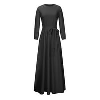 Doputth Ženski dugi rukav elegantni dugi okrugli temperament vrata, puna haljina, casual haljina, crna