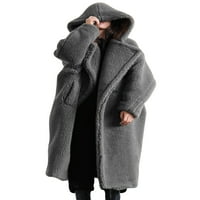 GLONME Ženska jakna džep prekriva kaput kardigan odjeća zima topli šerpa kaput debeo običan sivi xl