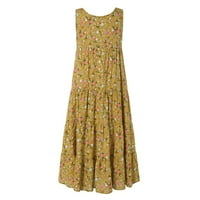 Ženske haljine casual ljeto plus size labavo cvjetni cvjetni dnevni lin, tisak dugi maxi boho haljina
