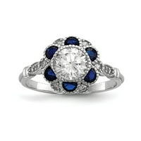 Bijeli sterling srebrni prsten modni otvoreni kubični cirkonijski cz okrugli čist safir, laboratorija stvorena plava