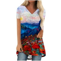 Ljetni vrhovi za žene kratki rukav trendy cvjetni tiskani tunik tees casual v majica izreza labavi fit