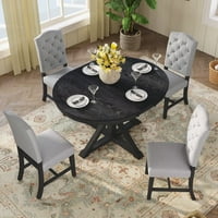 Kuhinjski stol stol, set 5, okrugli sto za kabriolet sa ovalnim oblikama sa središnjim policama, funkcionalni tablica sa stolom i tapeciranim tufatima za trpezariju, espresso