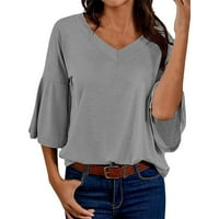 Majica bluza V izrez Boja casual ženska mahuna TOP T pletena bluza s čvrstom rukavom ženske košulje