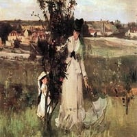 Majka sa suncobranom igra se visoko i traže sa godišnjeg stare kćerskog plakate Print Berthe Morisot
