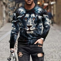 Muška modna 3D tiskana majica Životinjski lav element grafička majica vježbanje nacrt dugih rukava iz vrata Top tamno plava