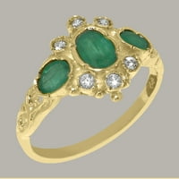 Britanci napravio 14k žuto zlato prirodno smaragdno i dijamantni ženski prsten - Opcije veličine - veličine
