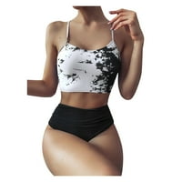 Tankini kupaći odijela za žene Žene Tie-Dye Suncokretorni print Bikini set dva kupaće kostim push-up kupaći kostim crni + l