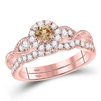 14k Rose Gold okrugli smeđi dijamantni mladenci za vjenčani prsten CTTW