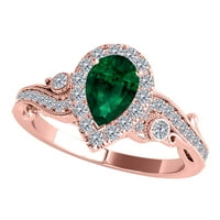 Mauli dragulji za žene 1. Karatni kruški oblik smaragdno i okruglo bijelo dijamantno prsten-postajanje