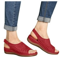 CAICJ cipele za žene ženske rivet rivestone biserne ravne sandale s klizanjem na memorijskim pjenama sandale otvorene ploče za prste, crvene boje