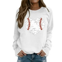 Žene u nevolji za bejzbol srčani grafički dugi rukav Ležerni okrugli vrat Pulover Loove majice Lagani