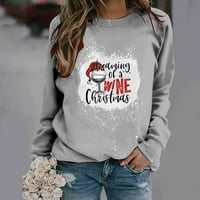 Odeerbi božićna krila dukserica za žene Ljetni modni ležerni print labav majica s dugim rukavima TOP bluza pulover sive