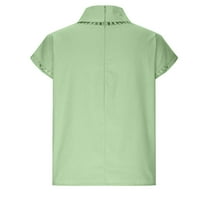 Yuwull ženske kratke rukave s visokim vratom ljeto od pune boje izrezane na vrh Ležernoj linijskoj čipkojskoj majici, prevrtan elegantni zeleni