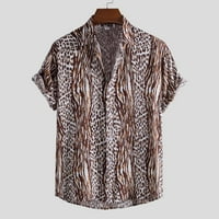 Muškarci Havajska majica Leopard Ispis Dugme Down Majica Patchwork Majica kratkih rukava Ležerna majica za etničku u boji Grafičke majice Tropska plaža