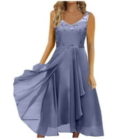 Haljine Ženska haljina šifon elegantan čipkasti patchwork haljina rezana plava l