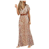 Hesxuno Maxi haljina za žene sa rukavima Žene s kratkim rukavima cvjetna maxi duga haljina dame boho