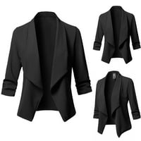 Tawop odijela ženska modna casual čvrsta otvorena kardigan jakna s dugim rukavima crna 10