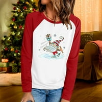 Žene povremeni božićni tisak dnevne košulje okrugli vrat dugih rukava majica labav tee vrhovi tuničke