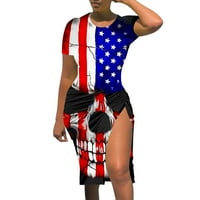 Beppter Plus Veličina haljina Dan neovisnosti Žene Američkim zastavama Uzorak Ležerne prilike za crtanje Slim haljina od srpnja Cvjetni uzorak haljine