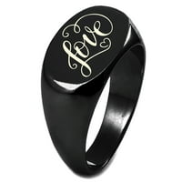 Sterling Silver Love Heart Calligrafy Swirl ugravirani ovalni ravni vrhunski polirani prsten