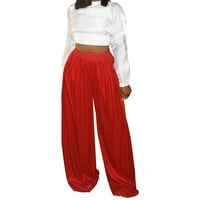 Ženske modne ležerne vruće žigosanje širokih hlača za noge struk hlače ženske casual pantalone crvene l