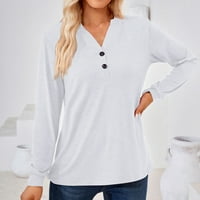 Ženske čvrste težene tipke up bluzu bluzu gore V izrez Tunika dugih rukava Henley tops casual cofy tshirts