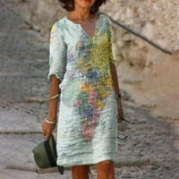 Haljina Moda New Benchmark Himeway Ženska modna casual karta Ispiši V-izrez Srednji rukav ubod labavog