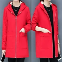HOOD dugih rukava Čvrsta džepa patentni zatvarač topla zimska jakna za žensku čišćenje crvene veličine m