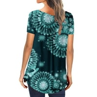 Bluze za ženske majice V izrez cvjetni otisci tunički tasteri kratkih rukava majica dame vrhovi, svijetlo plava 3xl