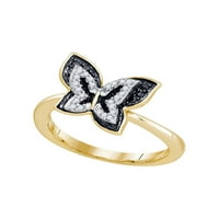 10KT Žuto zlato Žene okrugle crne boje Poboljšani dijamantni leptir BUGH Prsten CTTW