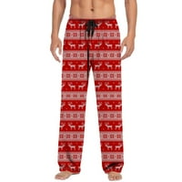 Haxmnou Božićne muške casual pantalove Padžama hlače sa crtežom i džepovima Božićni poklon crveni XL