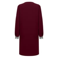 Haljina za žene, ženska čvrsta boja sekfina šivanja V-izrez hladne rukave ležerne haljine vino l