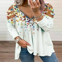 Zračni bluze za žene u odjećnom kaputu Žene V-izrez patentni zatvarač Color Fold casual bluza vrhovi Tunike Tee