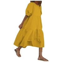 Clearsance Ljetne haljine za žene kratki rukav Ležerne prilike Srednjeg dijela Ležerne prilike A-LINE Čvrsta okrugla dekolteža žuta 4xl