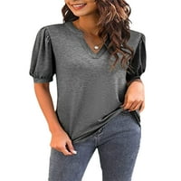 Ženska modna majica V izrez Ženska boemska majica Solid Color Loungewear Puff rukav labav pulover