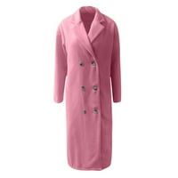 Hinvhai ženski kaput plus veličine Žene dugih rukava labav čvrsti vuneni dvostruki kaput ružičaste 14